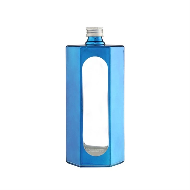 Blue Color Electroplated And White Glass Bottle